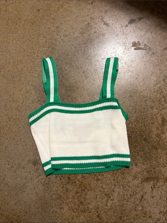 Show Me Your MuMu Tops - Show Me Your MuMu White Crop Top with Green Striped Trim